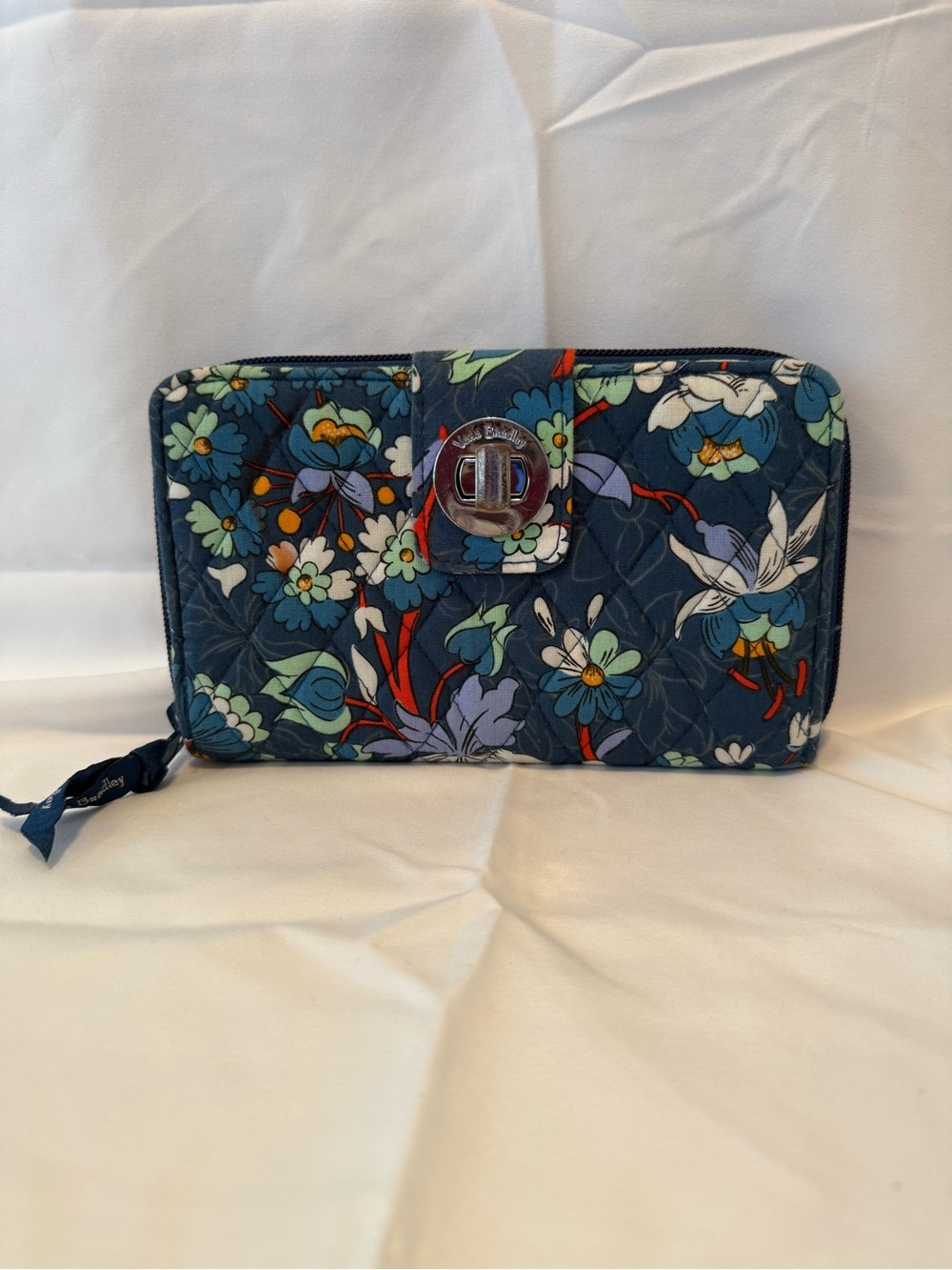 Vera Bradley Navy Floral Quilted Zip-Around Wallet with Turn-Lock-Floral Bursts